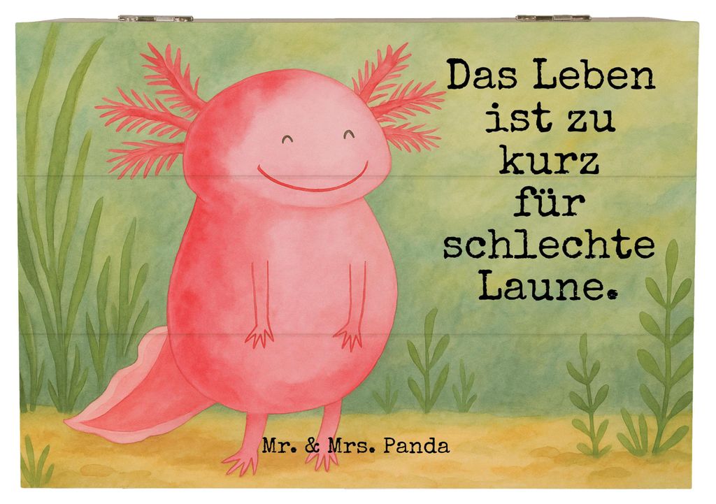 Mr. & Mrs. Panda Holzkiste Axolotl Glücklich Design 22 x 15 cm - Weiß - Geschenk, Holztruhe, Motivation, Lebensfroh, Gute Laune, Motivationsspruc...