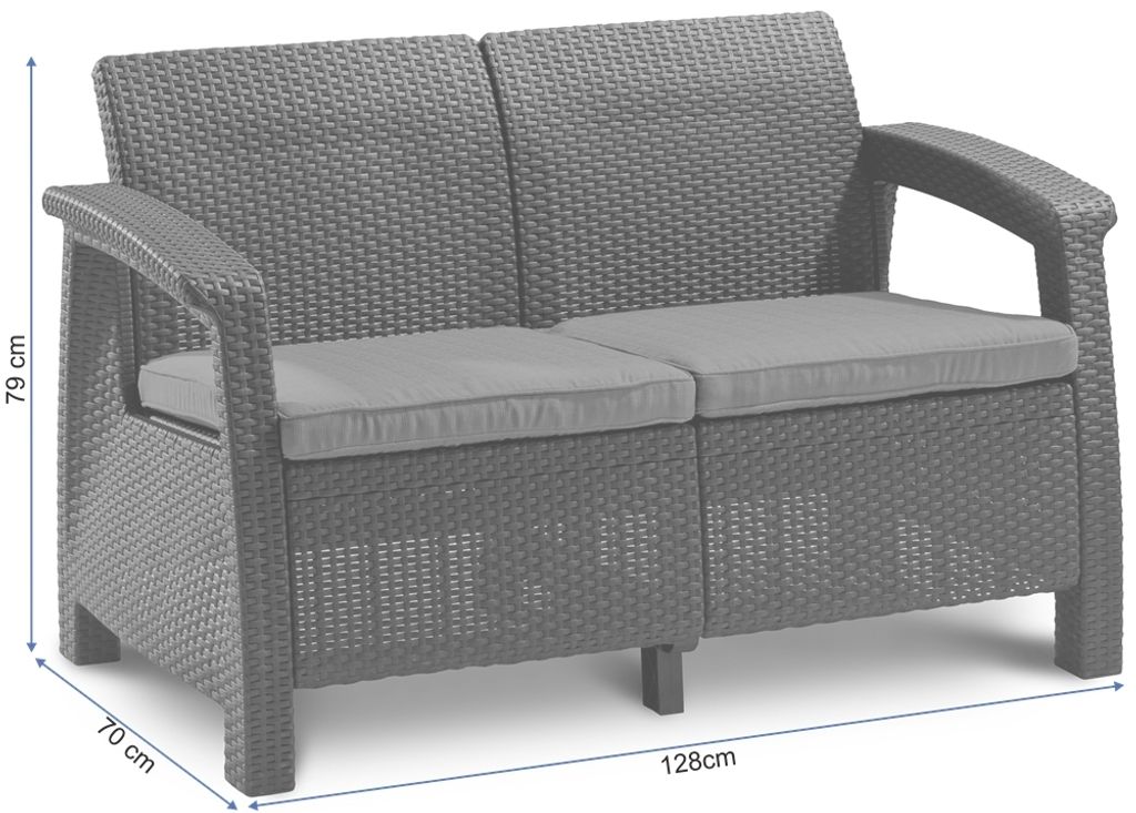 Gartensofa Corfu love seat 2 - anthrazit / graue Kissen