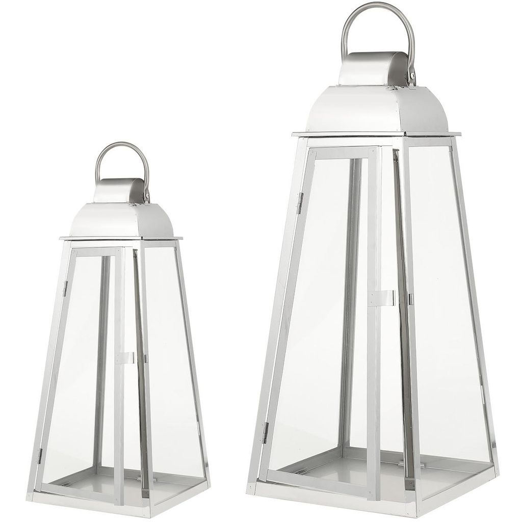 Laterne Chrom 2er Set 51 cm & 71 cm Metall Glas Windlicht Produktbild 