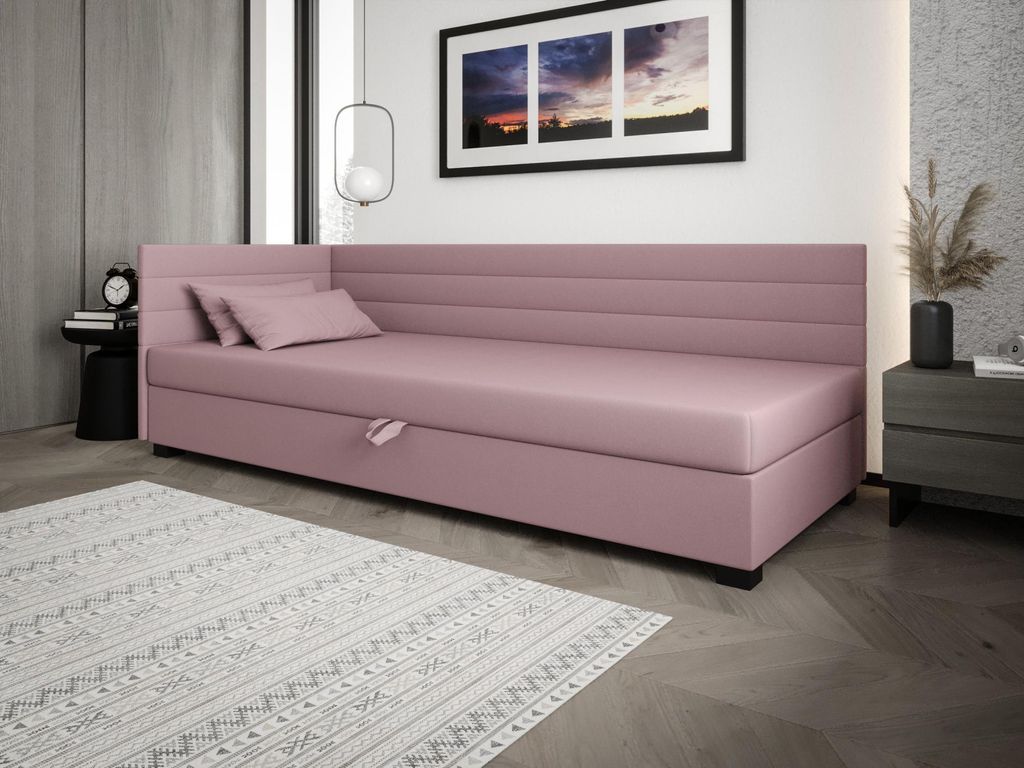 Polsterbett 90x195 KASANDRA PLUS 2 mit Stauraum - rosa