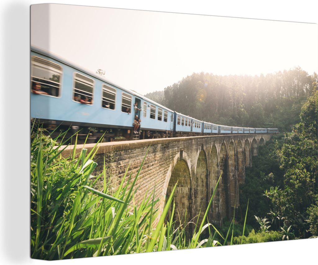OneMillionCanvasses - Leinwandbilder - 150x100 cm, Ein Zug über eine Brücke, Wandbilder Kunstdruck Wanddekoration