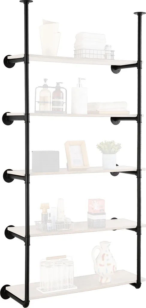 VEVOR Étagère Tubulaire Industrielle 5 Niveaux x2 Fixation Murale Noire