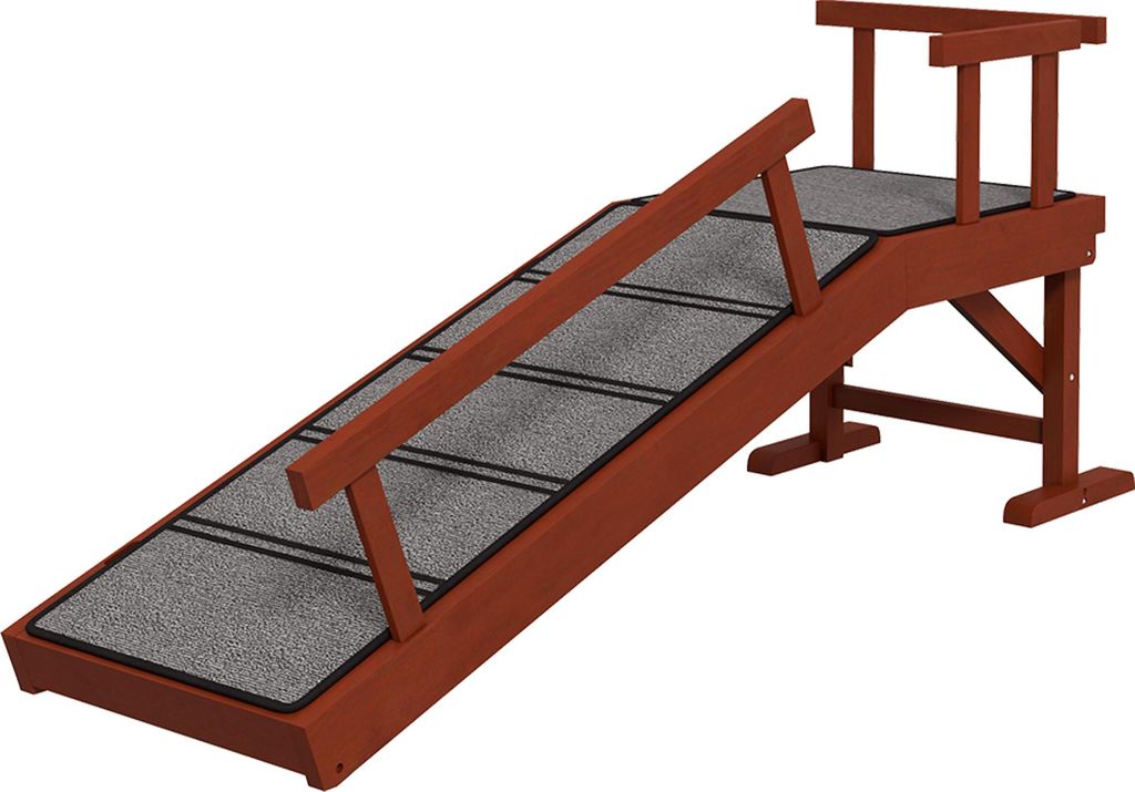 Hunderampe, abnehmbare Geländer, rutschfest, Holz, bis 30 kg, 125x40x56cm, Braun/Grau