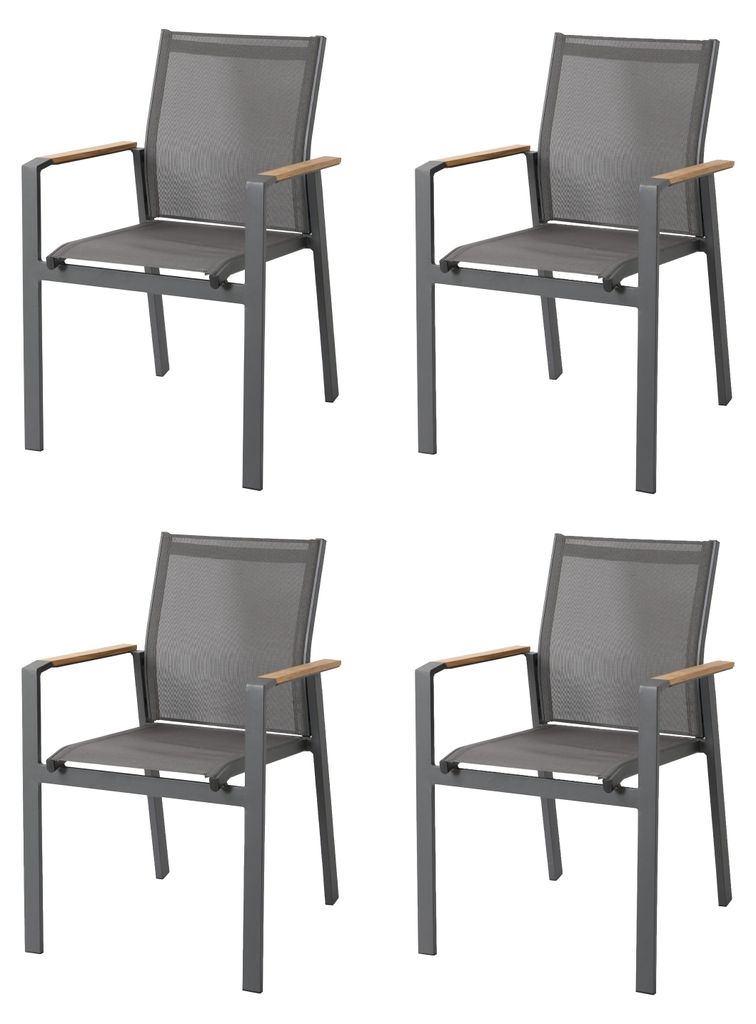 AXI Alva Gartenstuhl Set 4 Stück in Anthrazit | Gartenstühle für Gartentisch aus Aluminium / Teak Holz mit Sling Sitzfläche und Rückenlehne | ...