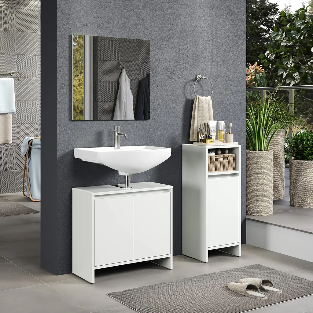 Aménagement Salle d'Eau Complet Rootz Basic Blanc pour Petit Espace