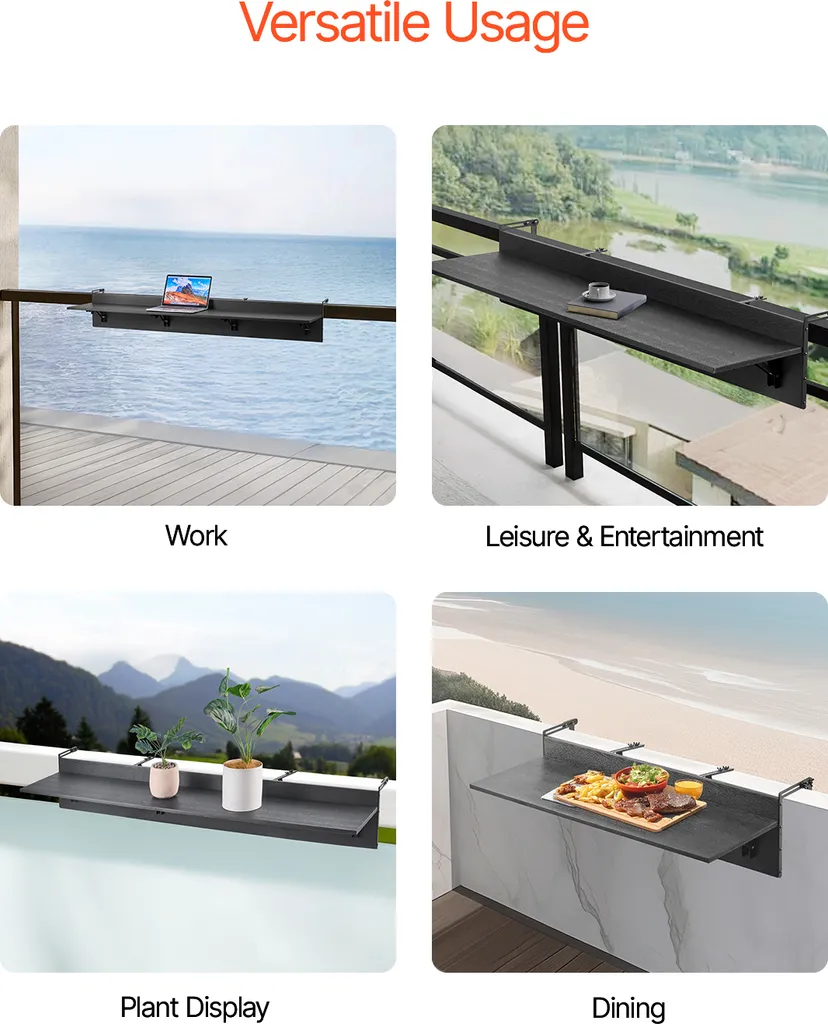 Scrivania da Balcone VEVOR 150x30cm Pieghevole: Ufficio all'Aperto - 6