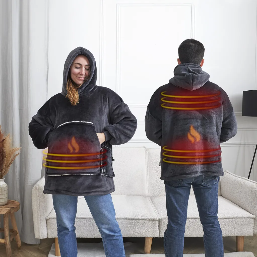 Adieu au Froid avec le Sweat Plaid Chauffant Gris - Chaleur Apaisante