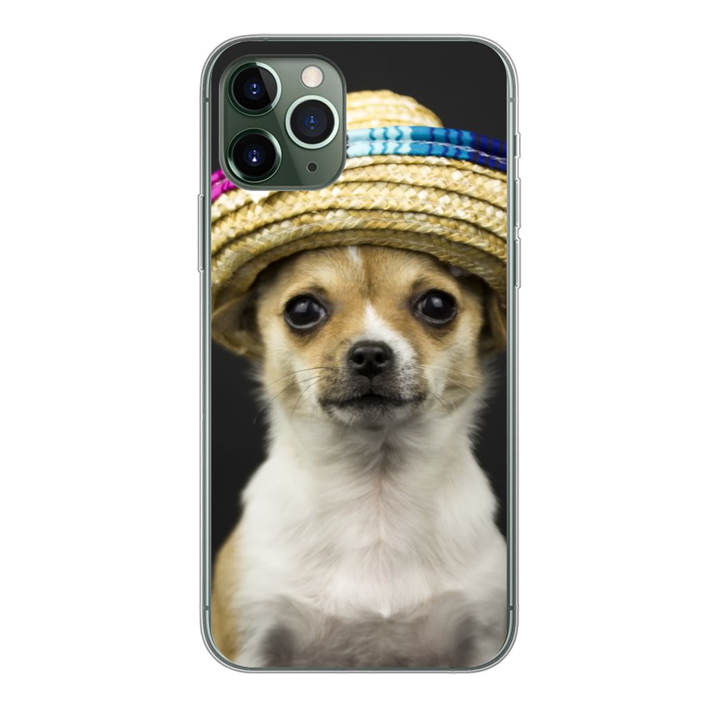 MuchoWow Handyhülle Schutzhülle Hülle für iPhone 11 Pro Hund - Sombrero - Schwarz Silikon Softcase Handy Hülle - Handy