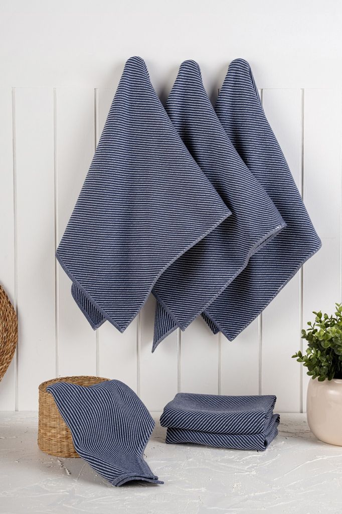 Hermia Concept, Eloise - Dark Blue, Küchenhandtuch-Set (6-teilig), 90 % BAUMWOLLE / 10 % POLYESTER, Dunkelblau, 43 x 215 x 76 cm