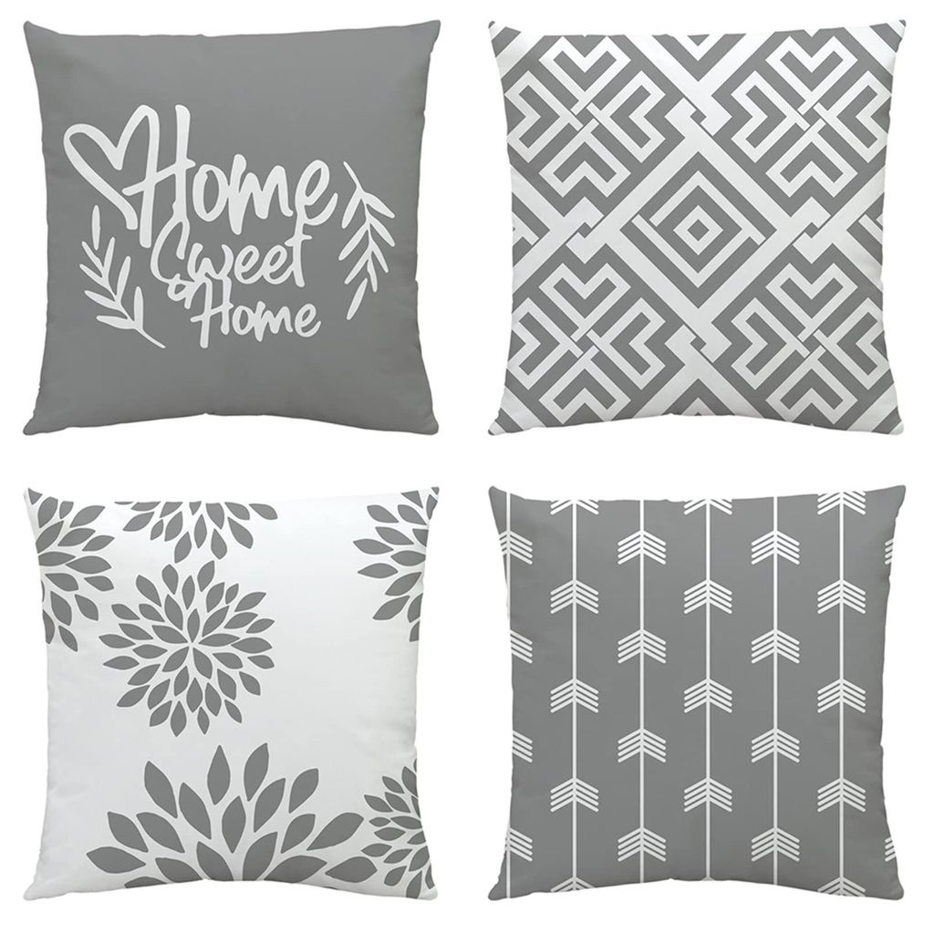 Set mit 4 Kissenbezügen 50x50 cm, grau, für Sofa, Sessel, Bett und Garten.
