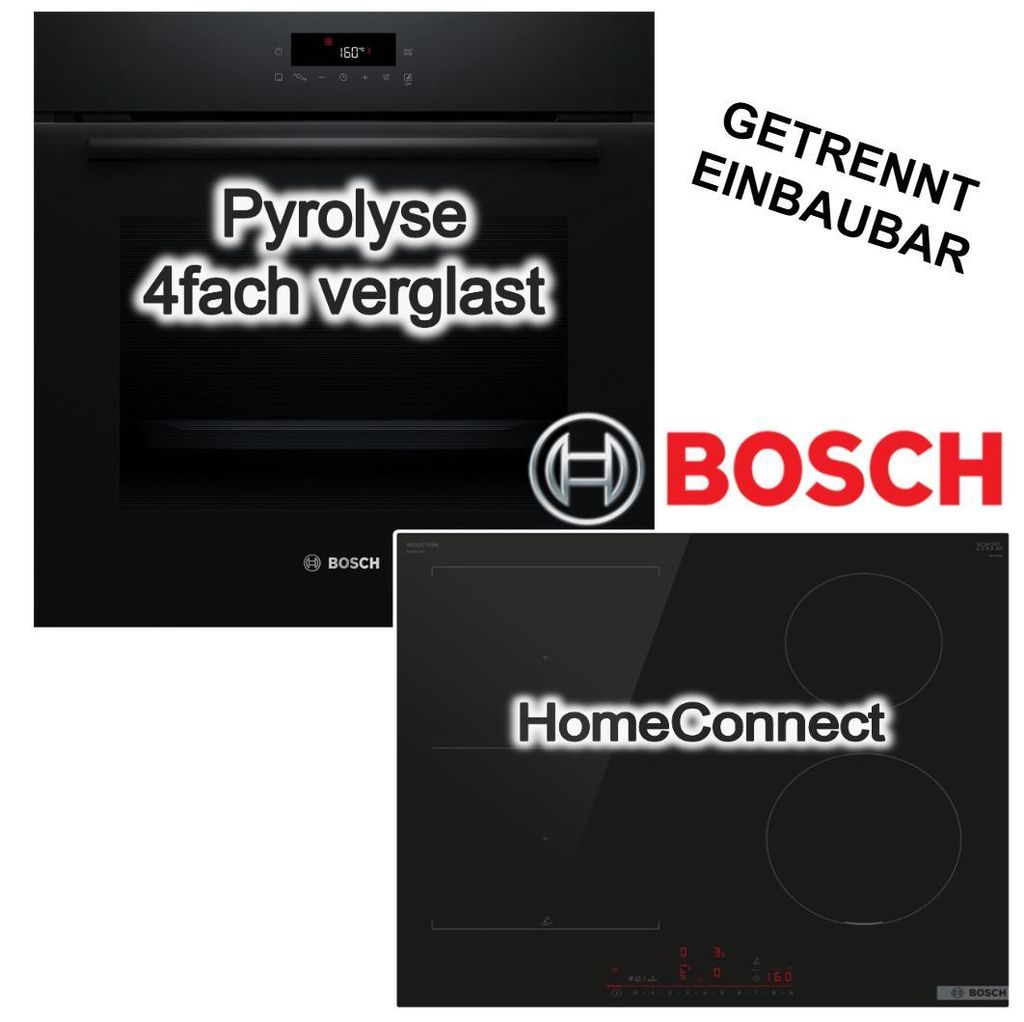 Herdset BOSCH Einbaubackofen Pyrolyse 3D Heißluft AutoPilot + Induktionskochfeld PowerBoost CombiZone Home Connect