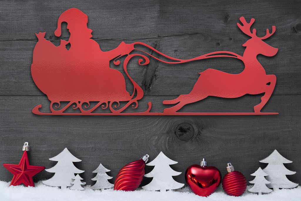 Weihnachtsschlitten Schild Weihnachtsdeko Gartendeko Innen Außen Deko 60 x 26cm, Farbe:Santa Rot