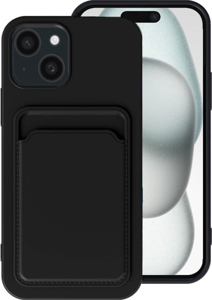 Smartphonica Phone Case Passend für iPhone 15 mit Kartenhalter - TPU Backcover mit Kartenfach - Schwarz