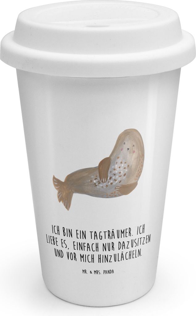Mr. & Mrs. Panda Thermobecher Robbe Lachen - Weiß - Geschenk, To Go, Meerestier, Isolierbecher, ToGo Kaffeebecher, Seehund, Coffee Becher, Strand,...