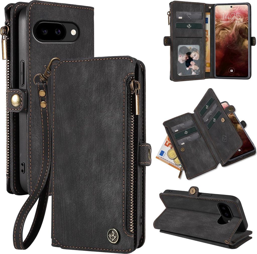 Handy Hülle für Google Pixel 9a Geldbeutel Geldbörse RFID Schutz Klapphülle Cover Schutzhülle Wallet Farbe: Schwarz