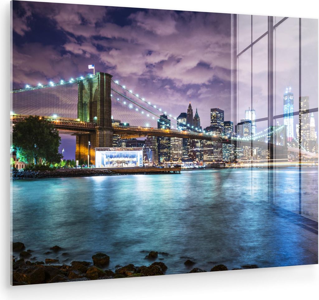 MuchoWow Glasbilder - Bilder auf Wandbild - Foto auf Glas New York - Skyline - Stadt - Farben 80x60 cm Wanddekoration aus Glas - Acrylglasbild - Ac...