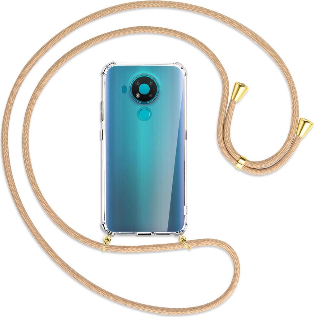 Handykette Backcover-Schutzhülle mit Band (Metall goldfarben) für Nokia 3.4 - beige