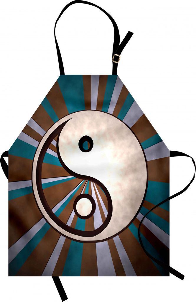 ABAKUHAUS Ying Yang Kochschürze, Grungy Retro Striped Sunburst Muster Hippie Style asiatischen Kultur Boho Print, Farbfest Höhenverstellbar Wasch...