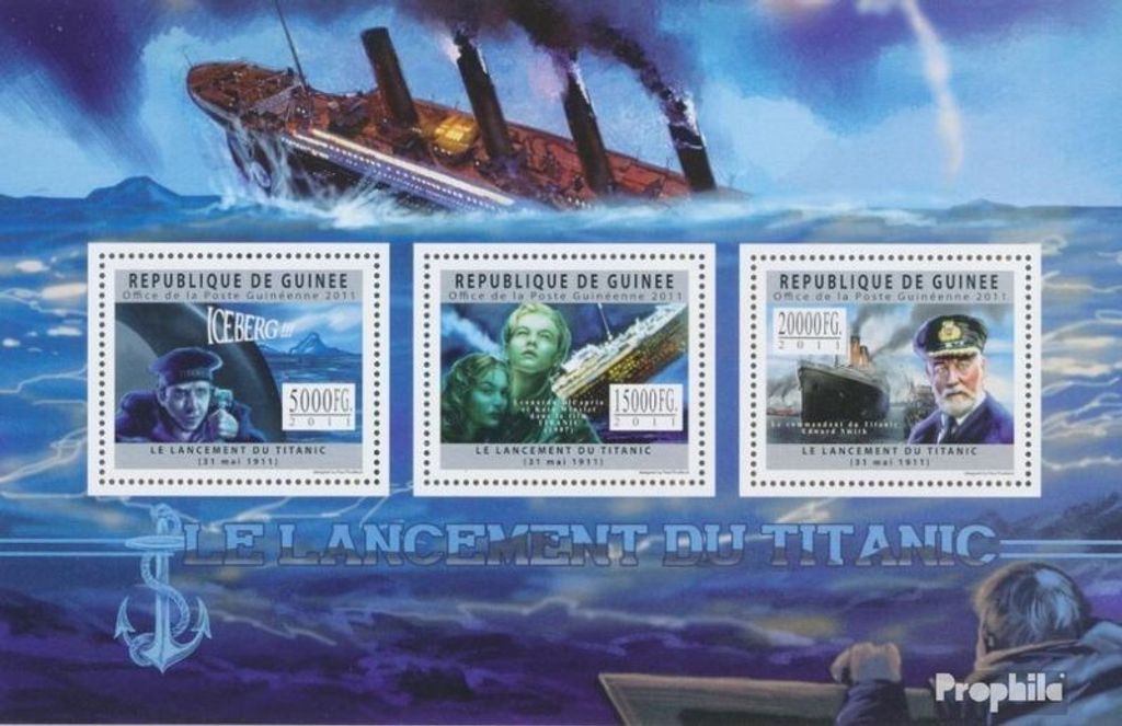 Briefmarken Guinea 2011 Mi 8960-8962 Kleinbogen (kompl. Ausgabe) postfrisch Hundertjahrfeier der Titanic
