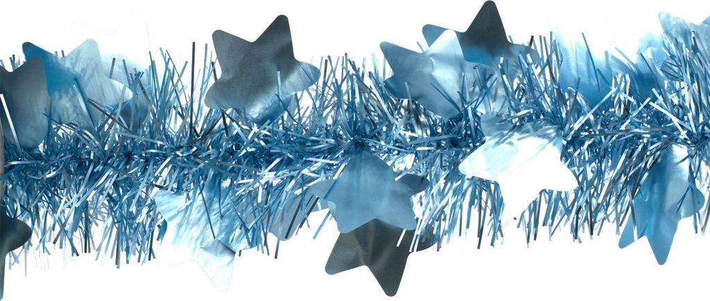 Weihnachtsgirlande Lametta mit großen Sternen 9cm x 2m hellblau matt