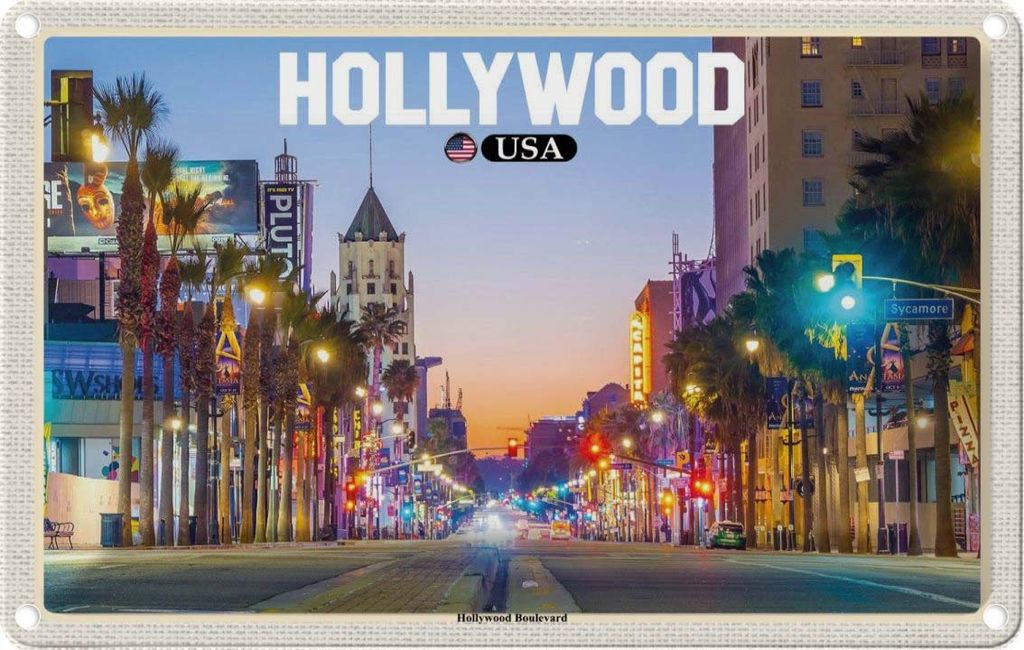 vianmo Blechschild 12x18 cm Hollywood USA Boulevard Bildmotiv Reisemotiv Abenteuer Reisen