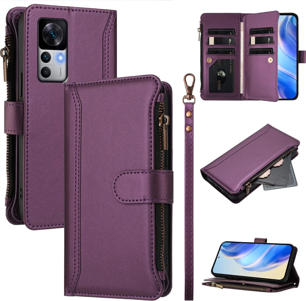 RonRun Cover Xiaomi 12T Pro, Custodia a Libro con Supporto Stand e Slot Porta Carte Case a Portafoglio Magnetica in Pelle PU Adatto per Xiaomi 12T Pro, blu