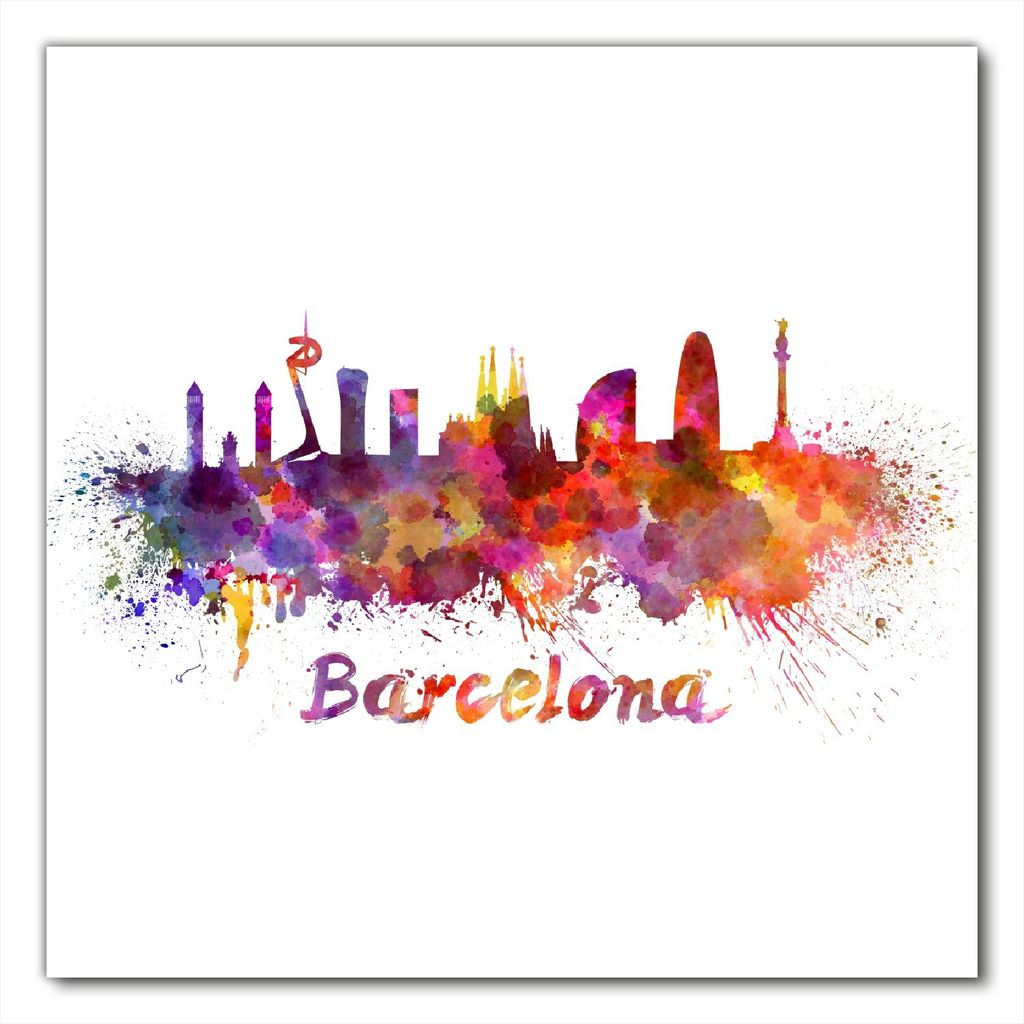 Wallario selbstklebende Möbelfolie/ Tischdecke für Innen und Außen, Größe: 90 x 90 cm - Städte als Aquarell - Skyline von Barcelona