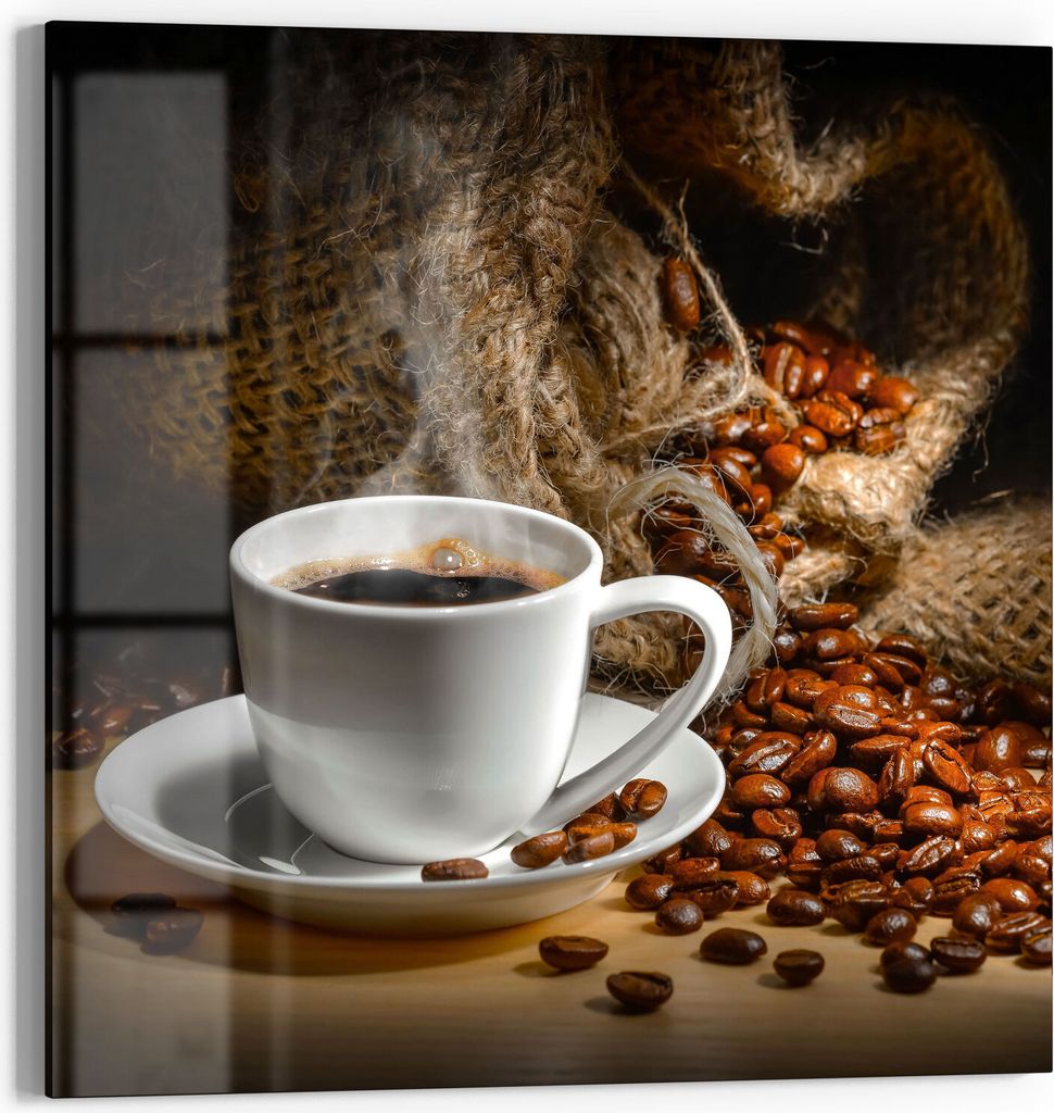 DEQORI Glasbild Echtglas 30x30 cm 'Bildlicher Kaffeegenuss' Wandbild Bild modern Deko