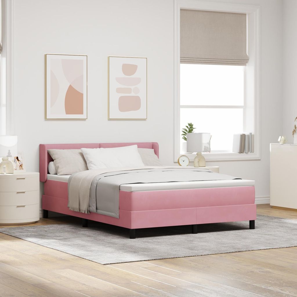 "2025"Modernen Polsterbett Boxspringbett mit Matratze Rosa 140x200 cm Samt - Bettrahmen - Klassische Betten Neu13253