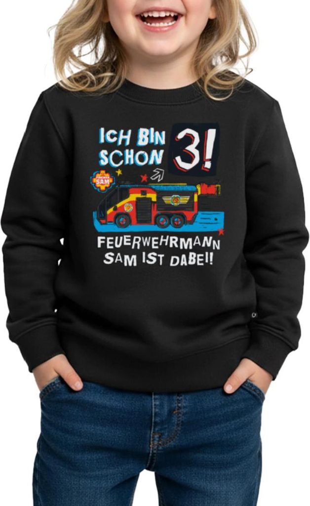 Spreadshirt Feuerwehrmann Sam Geburtstagsdesign 3 Jahre Kinder Premium Pullover, 110/116 (4 Jahre), Schwarz
