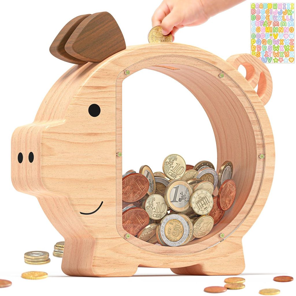 Personalisierte Holzspardose für Kinder, große Spardose für Jungen und Mädchen, unzerbrechlich, Münzwechsler, Geldkassette, Geschenk & Dekoration
