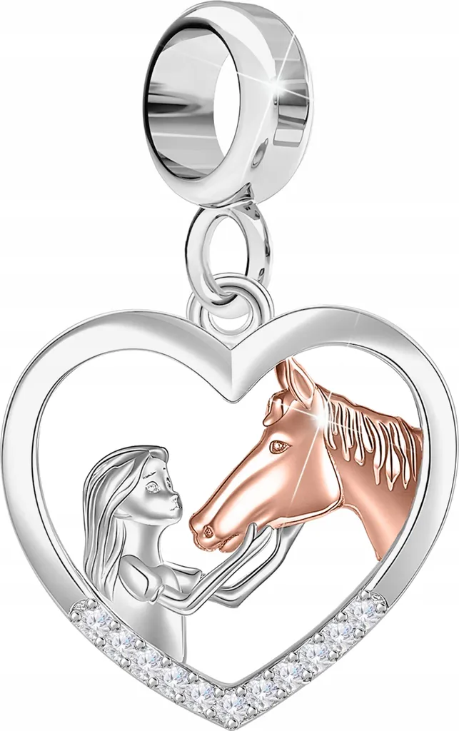Charms ragazza con cavallo cuore cavallo cuore bianco zirconi argento 925