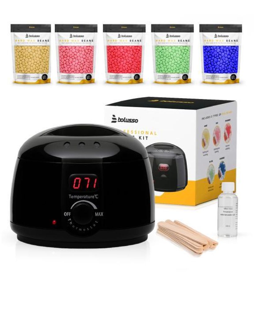Bolusso Waxing Set mit Wachserhitzer, 1000g Wax Beans | 5 Sorten, 50 Spatel, Afterwax Öl | Haarentfernungsgerät für Zuhause & Salon, Unisex Wax ...