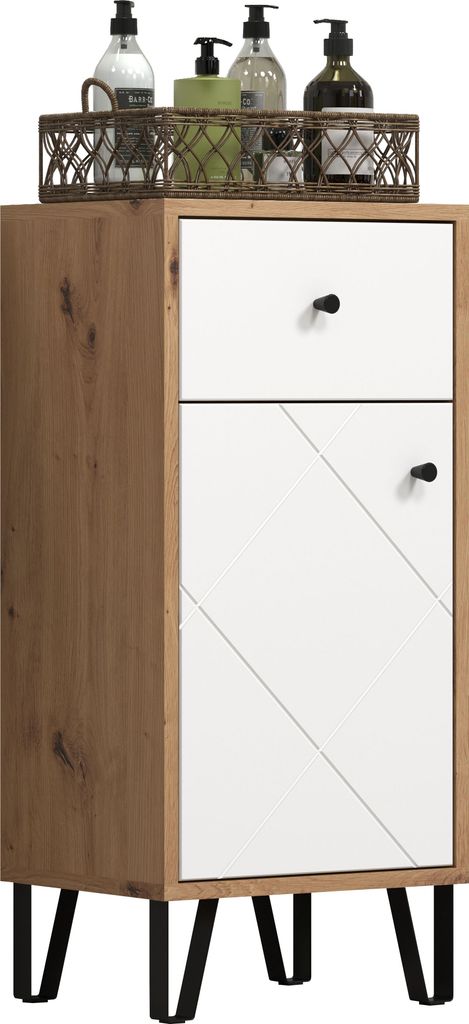 trendteam Touch Bad Standschrank Weiß/Eiche Nachbildung, B/H/T ca. 36/79/29 cm