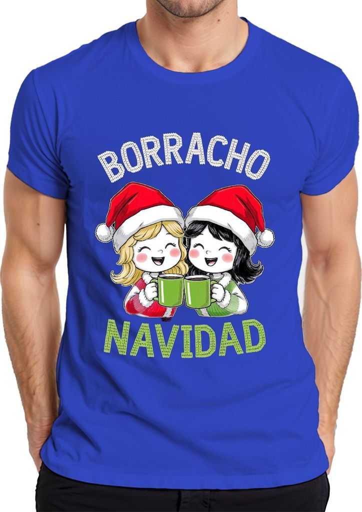 BORRACHO NAVIDAD lustig Weihnachten Weihnachtsfeier Geschenk Part Herren T-Shirt, Blau, XL