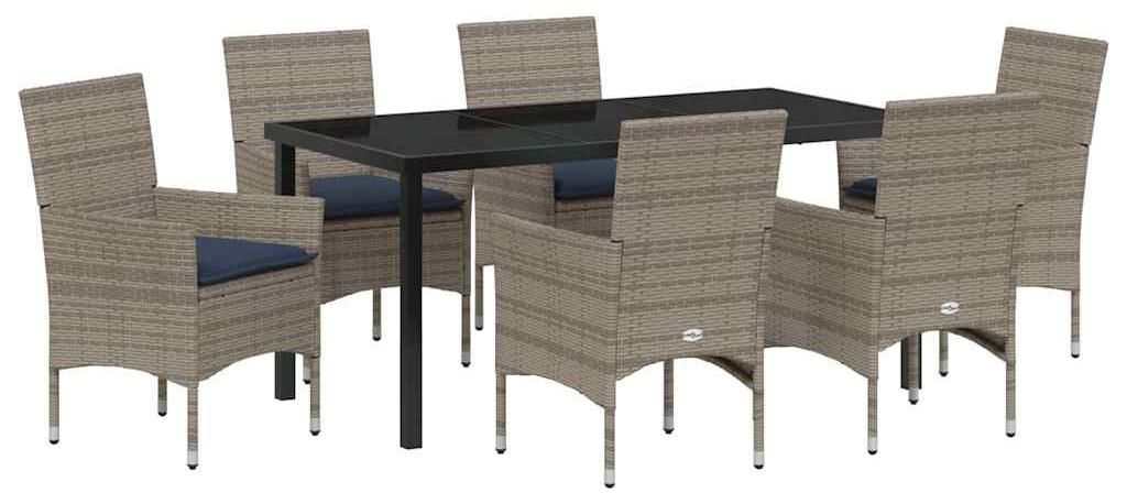 Tisch- und Stuhlset mit Kissen 7 pcs Grau PE-Rattan