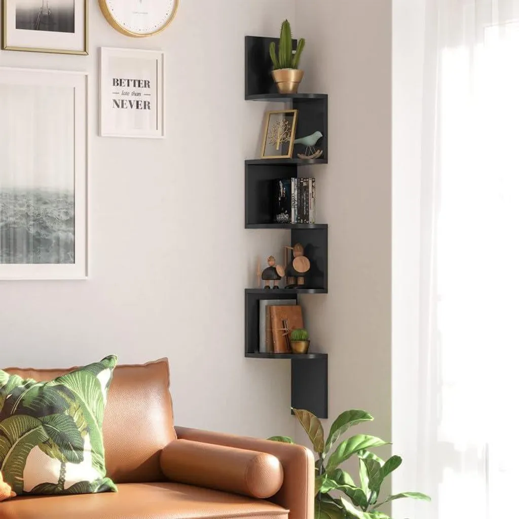 Étagère de rangement d'angle robuste avec tablettes en bois rustique