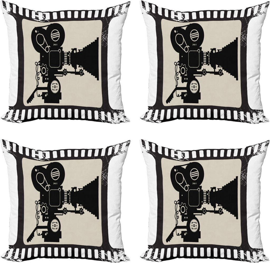 ABAKUHAUS Kino Kissenbezug Set (4 Stück), Film Frame Deisgn, Moderner Doppelseitiger Digitaldruck, 50 cm x 50 cm, Dunkle Taupe Beige Schwarz