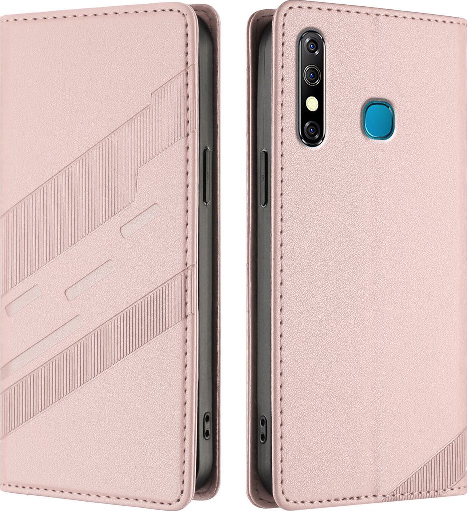 Hülle für Infinix Hot 8/Hot 8 Lite/Tecno Spark 4/Camon 12, Kunstleder Brieftaschen Handyhülle mit Kartenfach und Standfunktion Pink