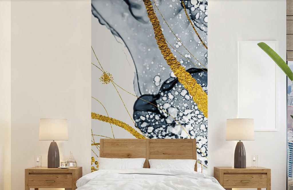 MuchoWow Fototapete für Wohnzimmer oder Schlafzimmer Wandtapete Vinyl Motivtapete Abstrakt - Gold - Natur - Kunst - 120x240 cm - Hintergrundbild