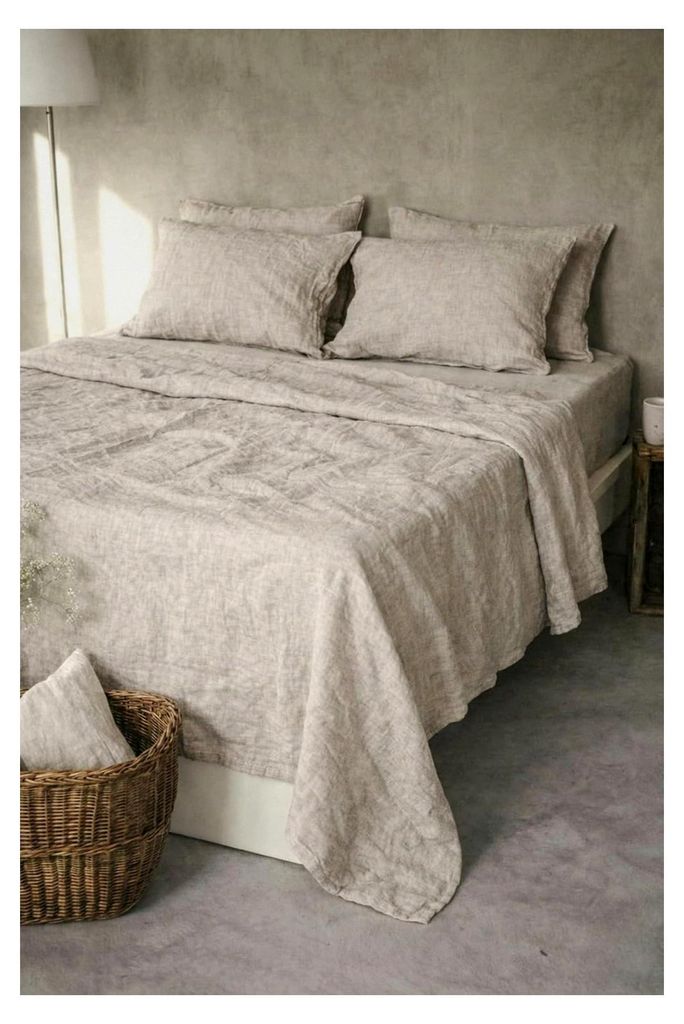 Leinen Bettlaken ohne Gummi – 100% Stonewashed Leinen Flachlaken – Atmungsaktiv – Ohne Kissenbezüge – (Natürliche Farbe, 140 x 220 cm)
