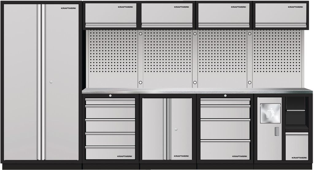 KRAFTWERK 3964HIX, Schwarz, Edelstahl, 10 Regale, Bodenstehend, Werkzeuglagerung, 9 Tür(en), Drehtür