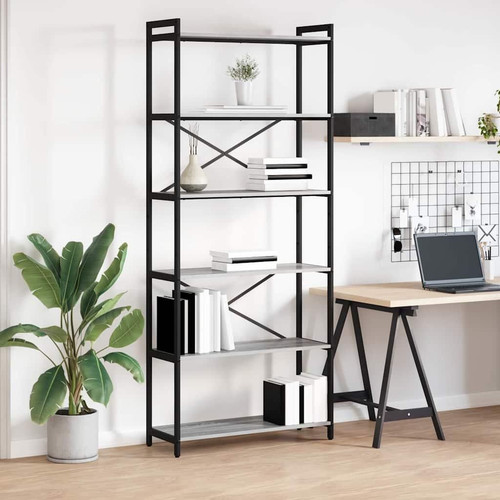 Möbel Bücherregal Grau Sonoma 80 x 30 x 188 cm Holzwerkstoff - Bücherregale 868410