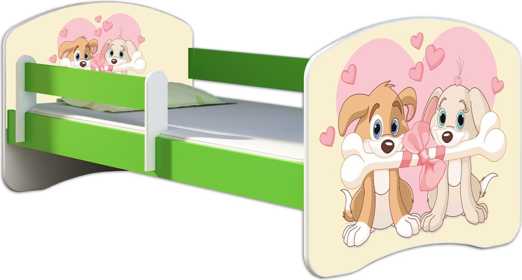 ACMA Jugendbett Kinderbett Junior-Bett Komplett-Set mit Matratze Lattenrost und Rausfallschutz Grün 12 Welpen 180x80