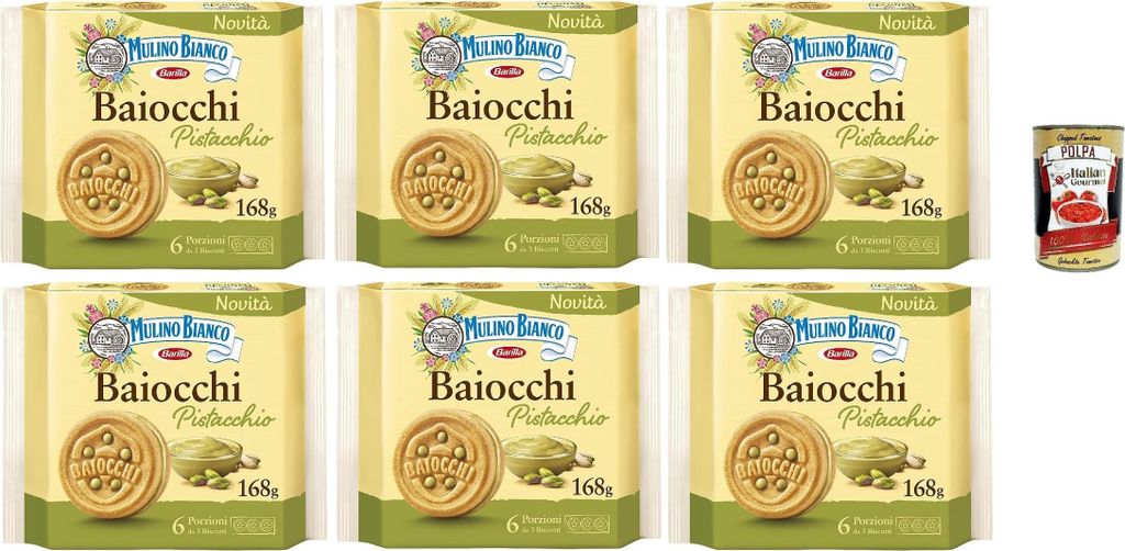 Mulino Bianco Baiocchi Pistacchio, Pistazienkekse, Pistaziengebäck, Kekse mit Pistazien und Mürbeteig, ideal für Frühstück oder Snack, Palmöl...