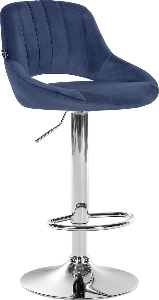 CLP Barhocker Milet Samtbezug höhenverstellbar drehbar mit Rückenlehne Farbe:blau;Gestell Farbe:chrom
