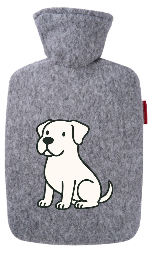 Huuraa Wärmflasche Dogo Argentino Comic Dogo 1,8 Liter Filz Classic Filzbezug Bettflasche Geschenkidee