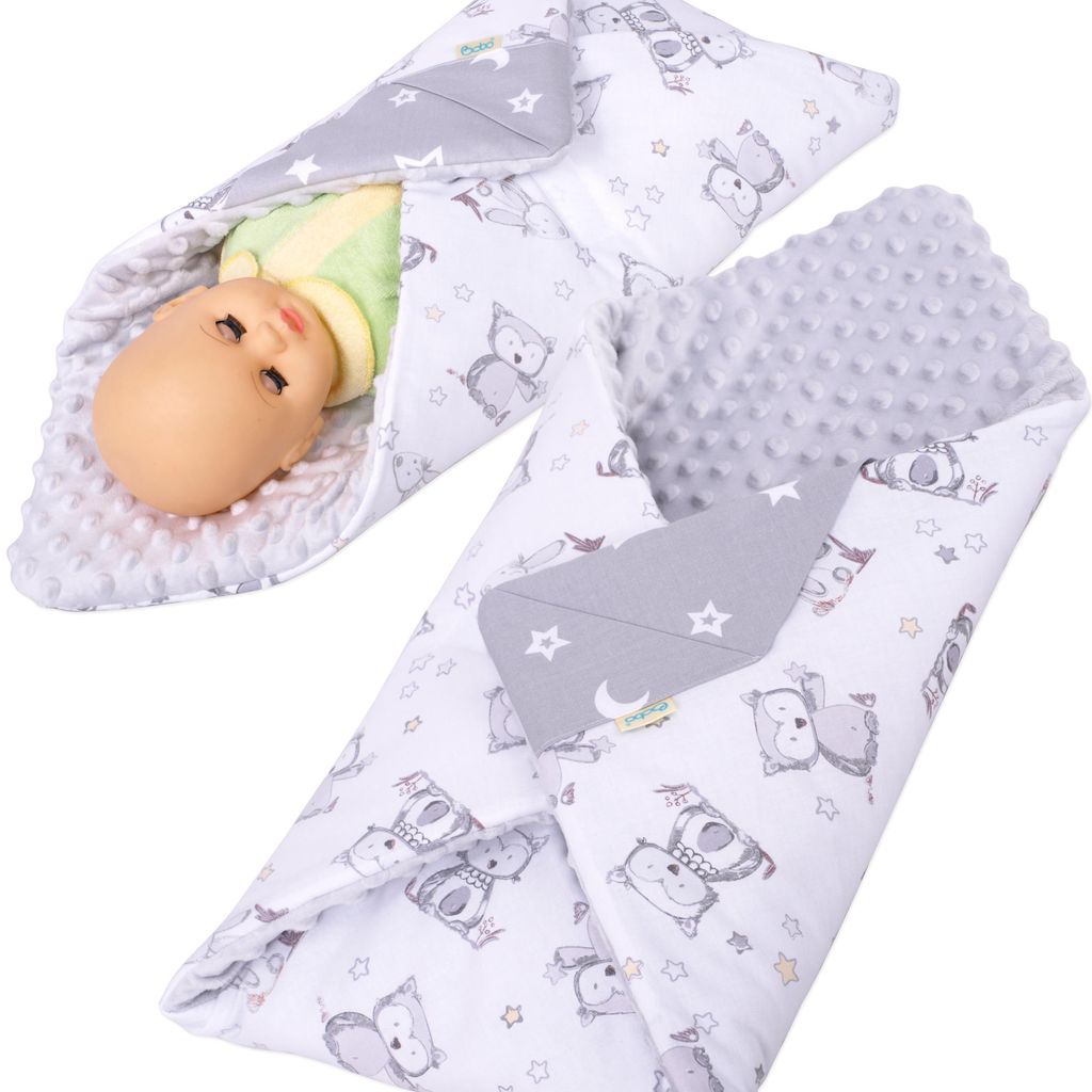 Puppenwickeldecke BOBO Puppentragetuch Baumwolle/Minky - Sterne und Eulen