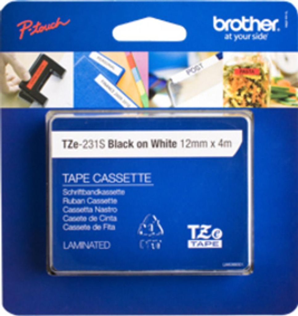 Brother TZE231S2, Čierna na bielej, Akrylový, 1 kusov, TZe, Obrázok produktu 