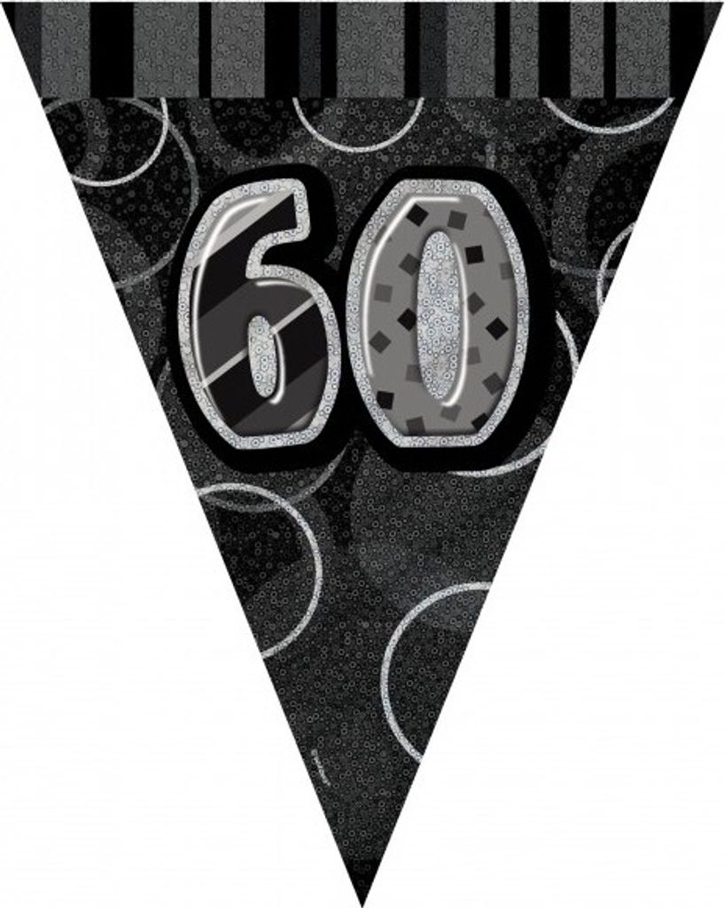 60. Geburtstag | Wimpelkette schwarz / silber Produktbild 